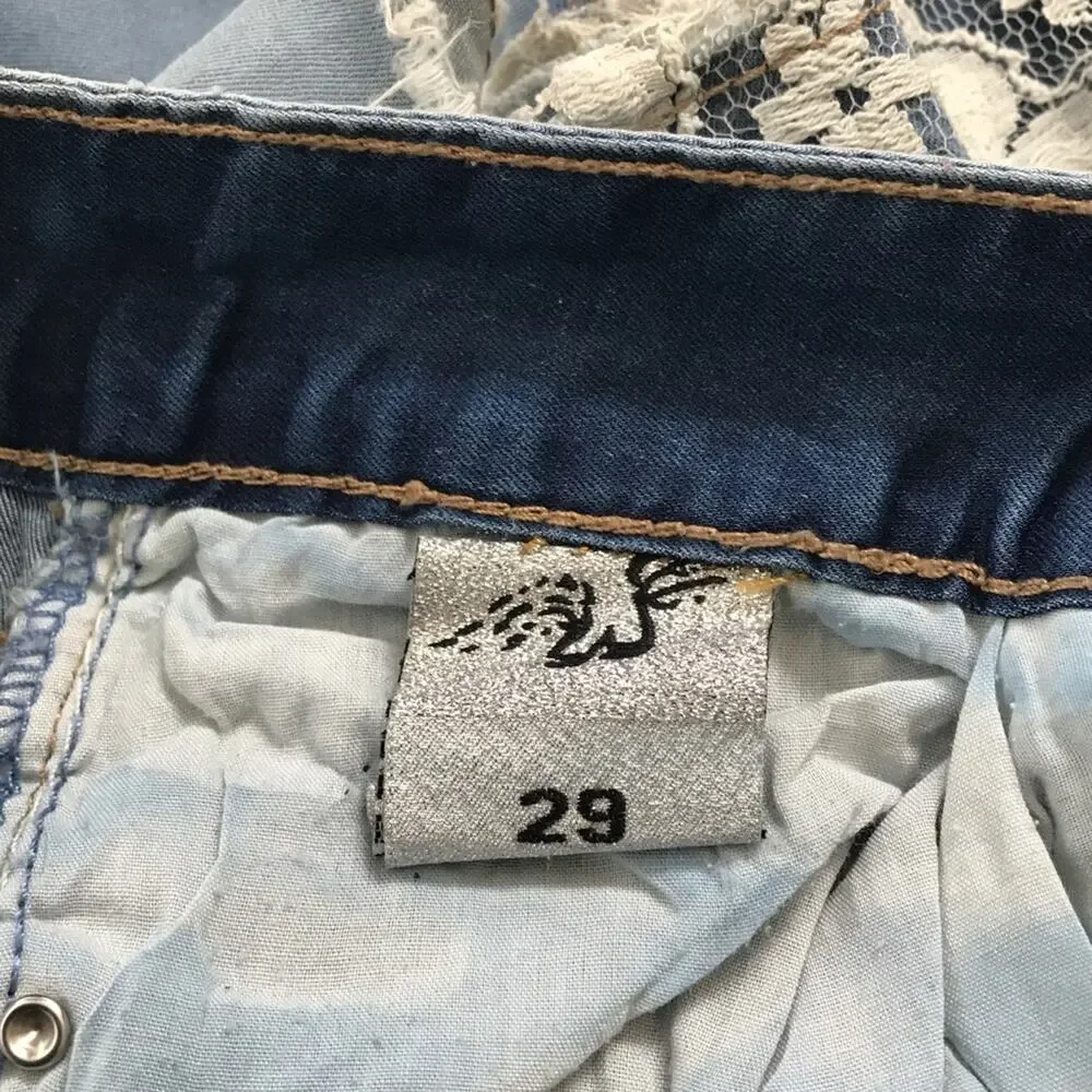 Bling Short Shorts Chambray Embellished Lace Distressed  Denim - Picture 8 of 9